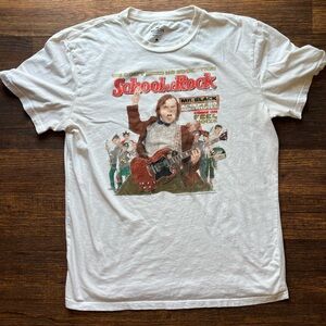 Men's School of Rock T-Shirt White Jack Black L Y2K Hollister Film Music Comedy